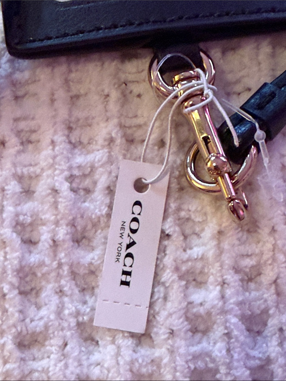 Coach Black Leather Card Holder Lanyard with White Accent - Picture 4 of 4